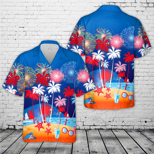 Palm Trees Fireworks, 4th Of July Hawaiian Shirt
