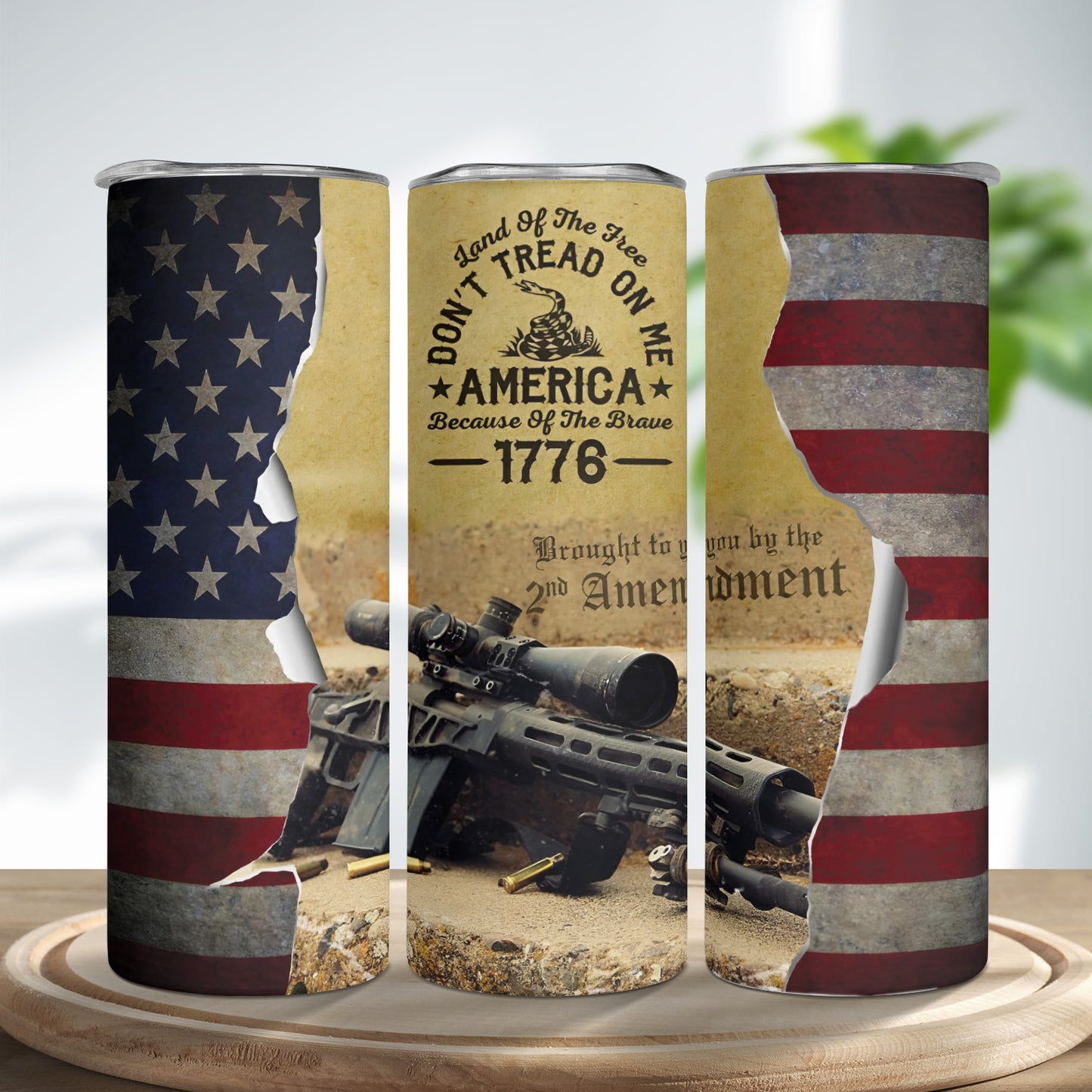 Patriotic 2nd Amendment Skinny Tumbler Stainless Steel with Lids 20OZ