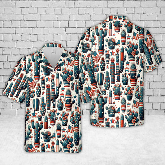 Patriotic Cactus 4th Of July Pattern Hawaiian Shirt
