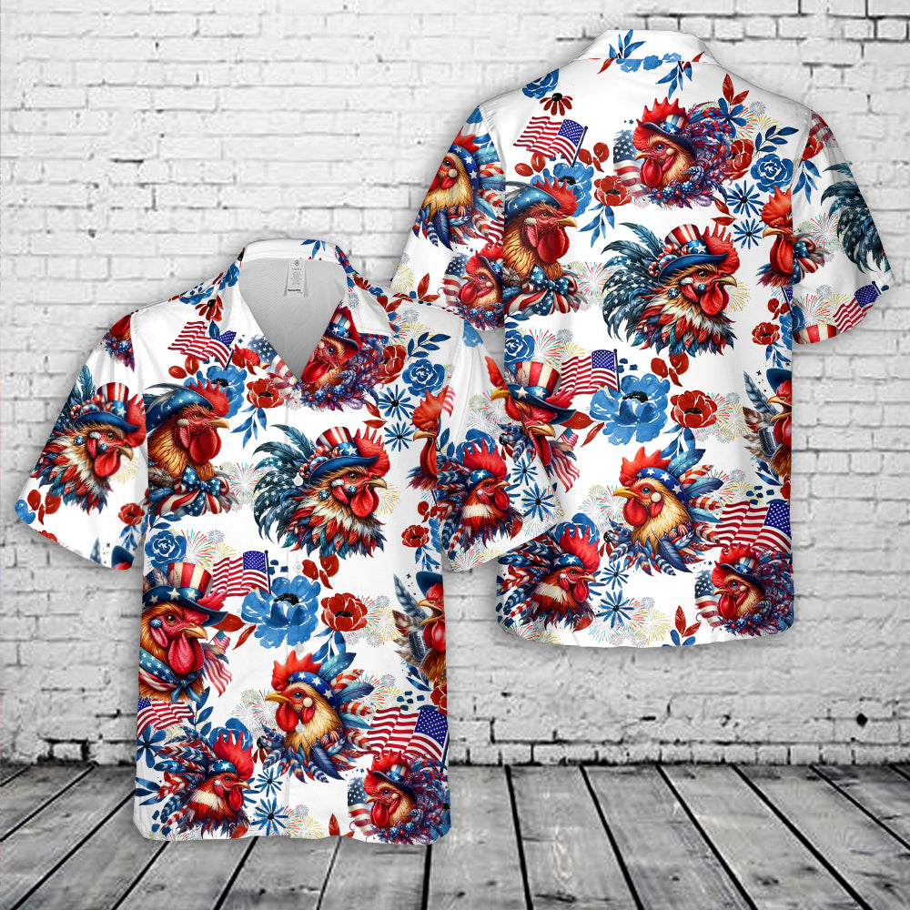 Patriotic Rooster 4th of July Hawaiian Shirt