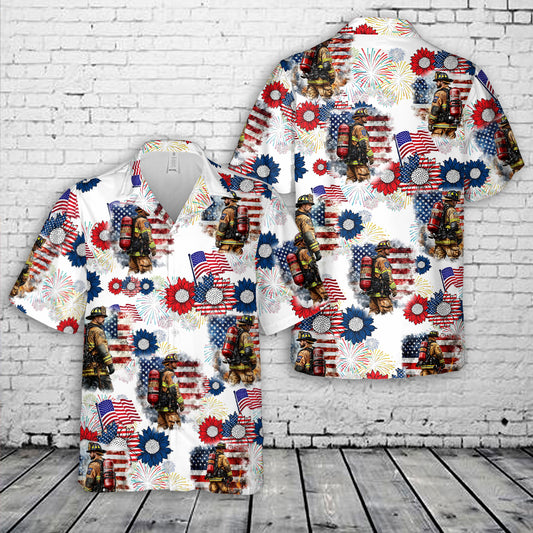 Patriotic USA Fireman Flag, 4th Of July Hawaiian Shirt