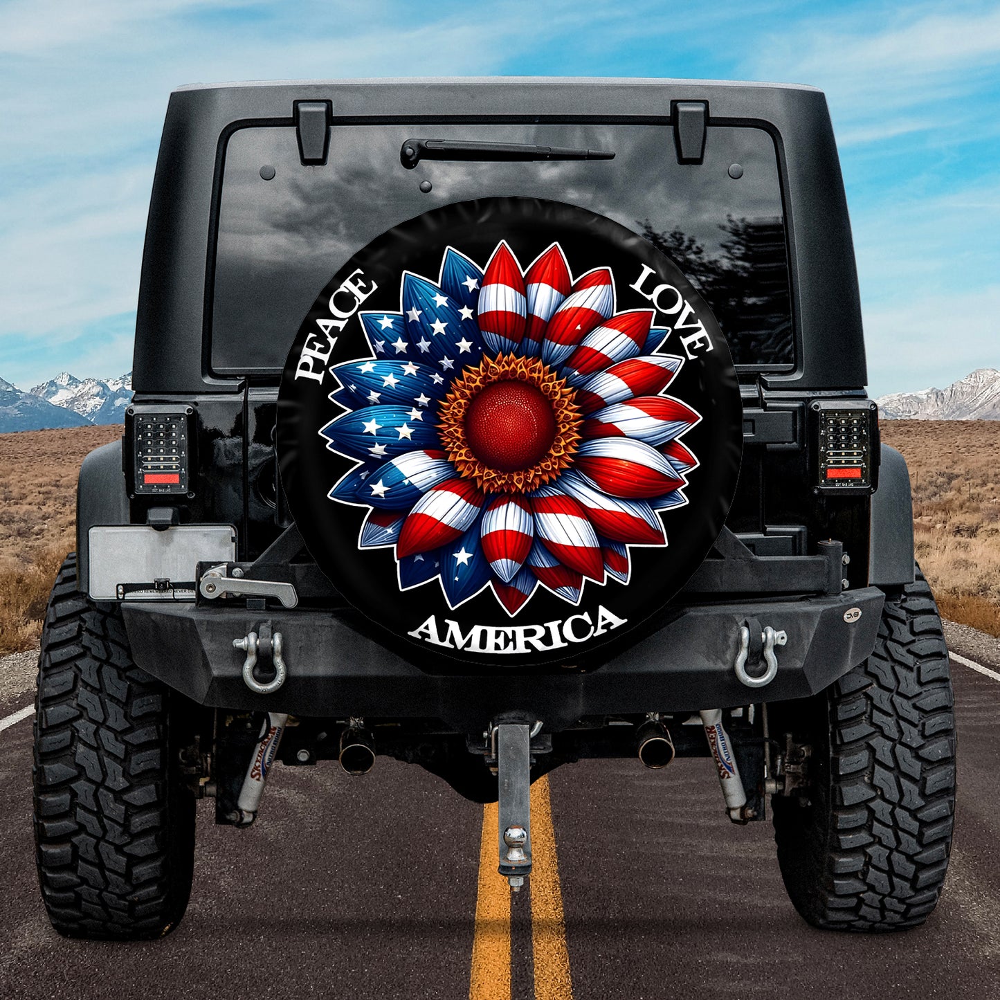 Peace Love America Sunflower Spare Tire Cover