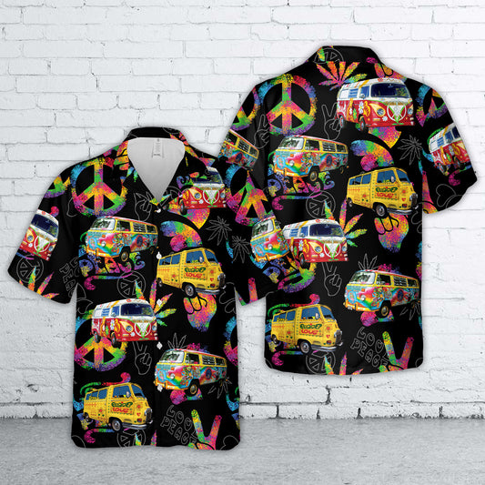 Peace & Love Hippie Bus Hawaiian Shirt