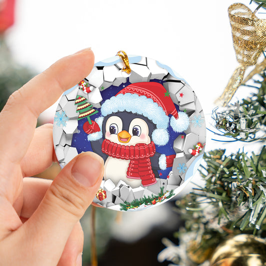Penguin Break Through Ceramic Ornament