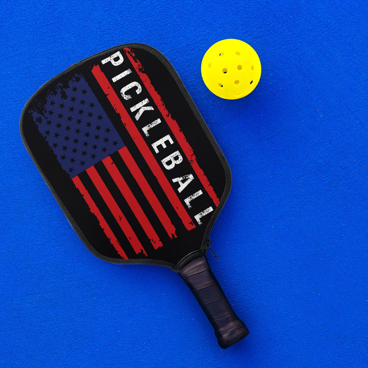 Pickleball with American Flag Pickleball Paddle Cover (Made in US)