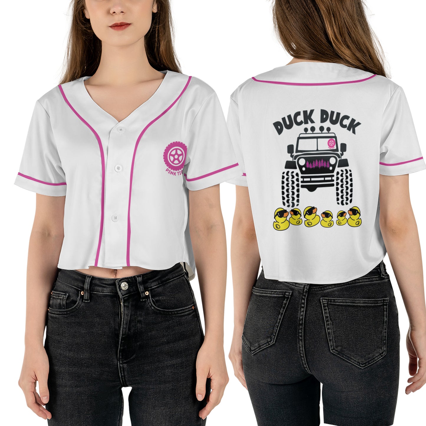 Pink Tire Duck Duck Offroad AOP Crop Top Baseball Jersey