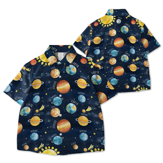Planets Of The Solar System AOP Youth Button Down Shirt