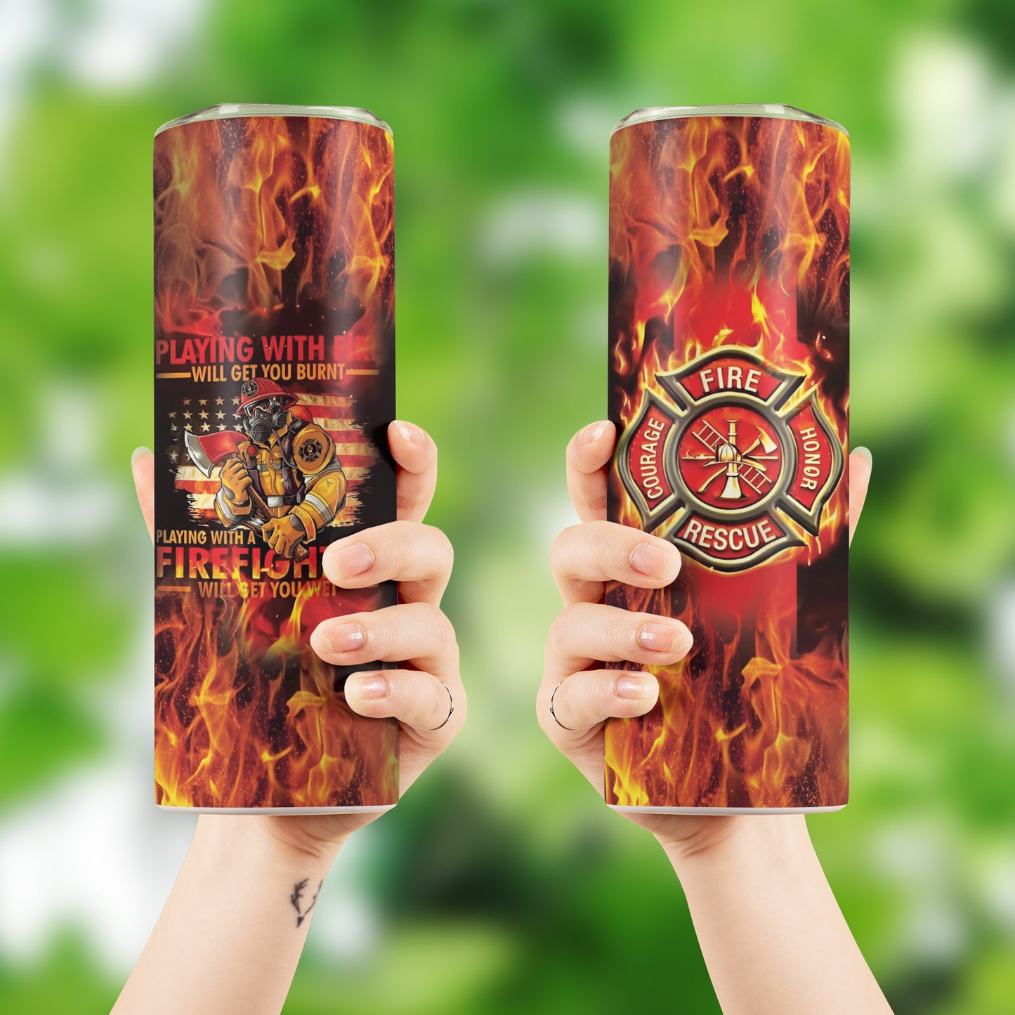 Playing With Fire Firefigher Skinny Tumbler Stainless Steel with Lids 20OZ