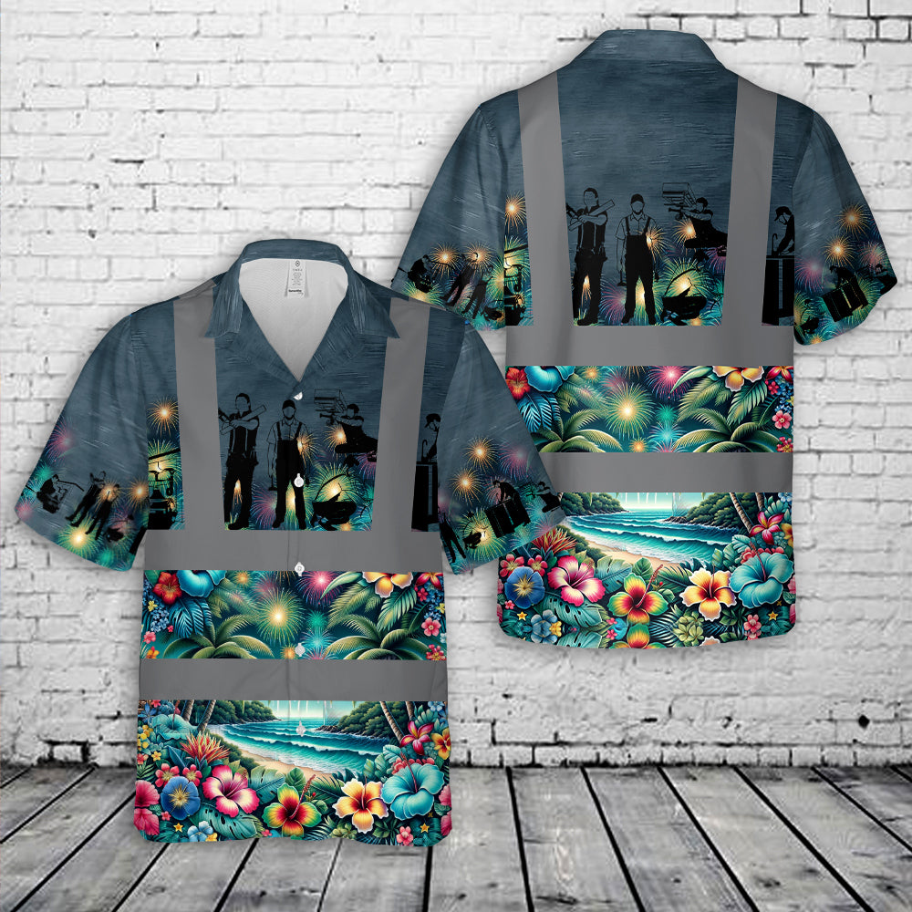 Plumber Tropical With Palm Tree And Firework Hawaiian Shirt