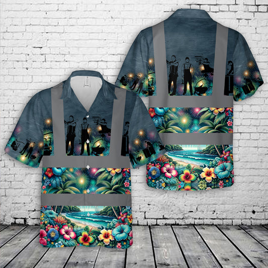 Plumber Tropical With Palm Tree And Firework Hawaiian Shirt