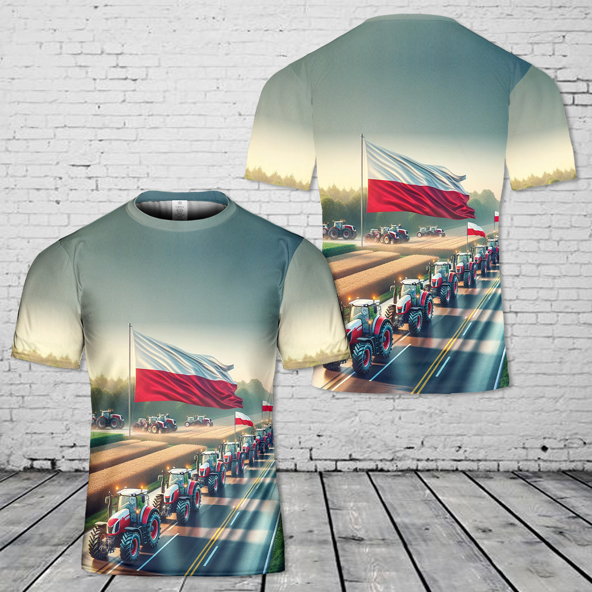 Poland Flag With Tractors T-Shirt 3D