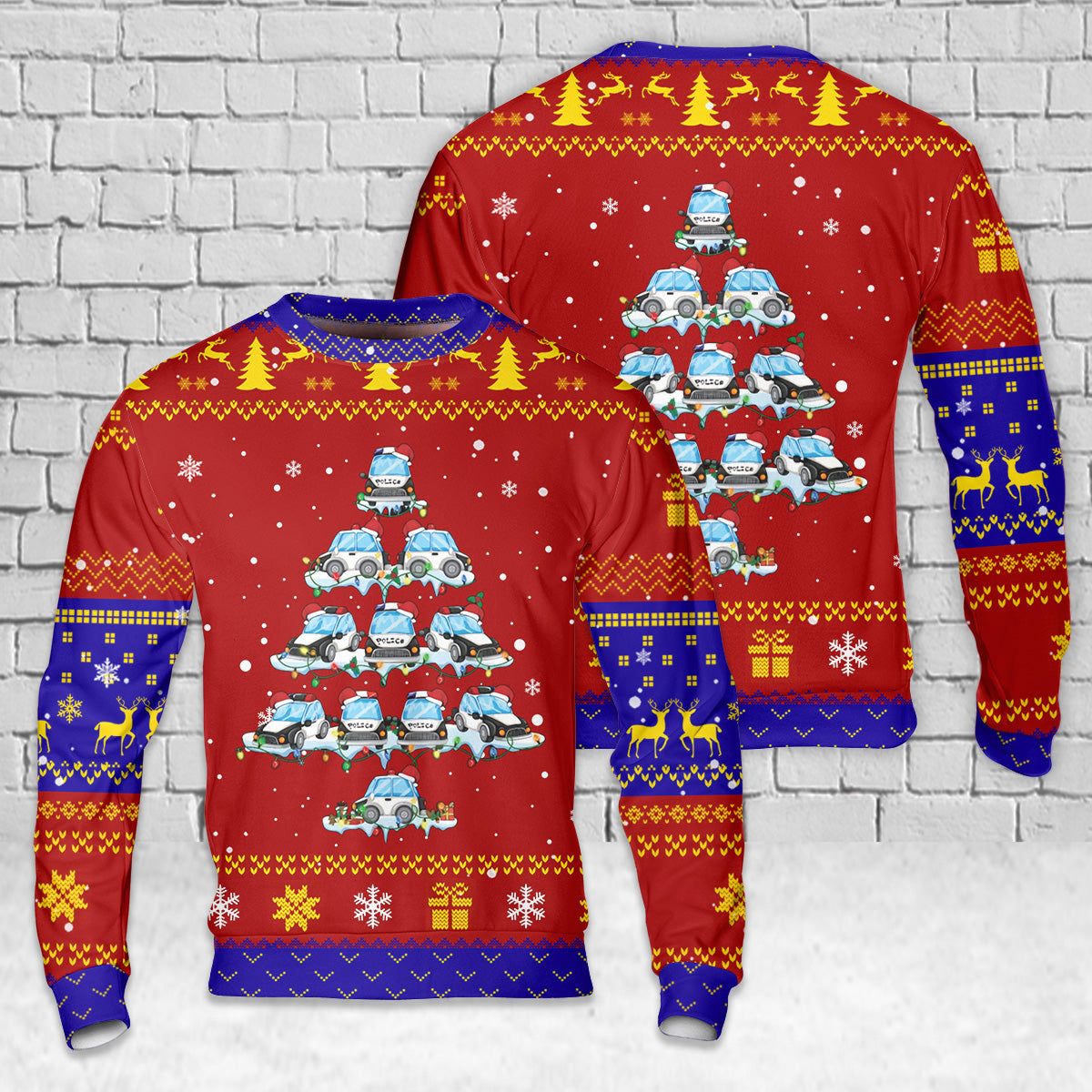 Police Car Christmas Tree Merry Christmas Police Christmas AOP Sweater