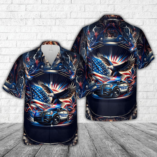 Police Car Patriot Eagle, 4th Of July Flag Hawaiian Shirt