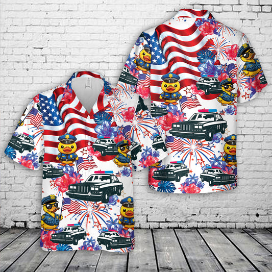Police Cars Ducks, 4th Of July Hawaiian Shirt