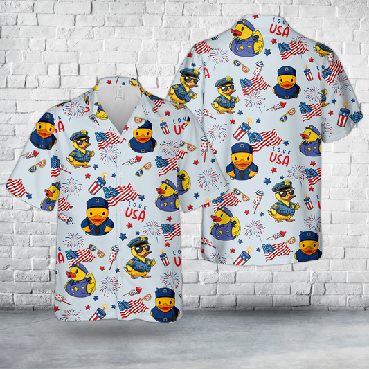 Police Rubber Duck, 4th Of July Hawaiian Shirt