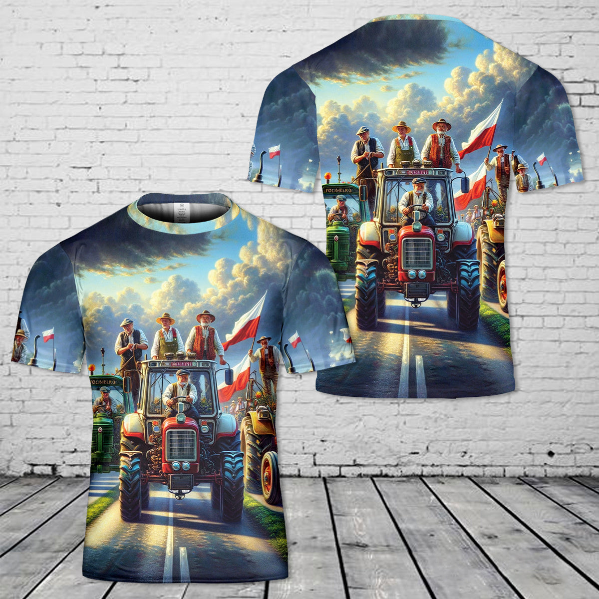 Polish Farmers With Tractors On The Road T-Shirt 3D