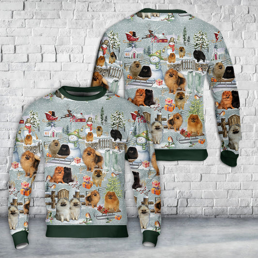 Pomeranian Dog Christmas AOP Ugly Christmas Sweater