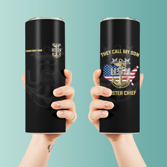 Proud Navy Mom US Navy Master Chief Skinny Tumbler Stainless Steel with Lids 20OZ