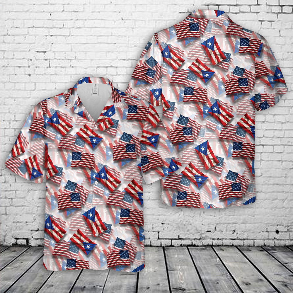 Puerto Rican American Flag Hawaiian Shirt