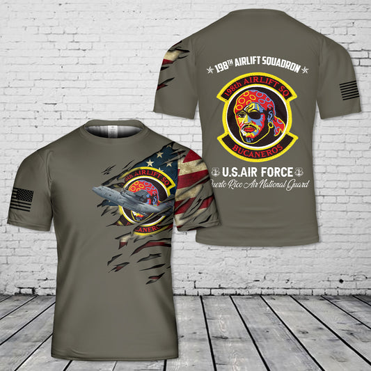Puerto Rico Air National Guard 198th Airlift Squadron WC-130H Hercules Flag T-Shirt 3D