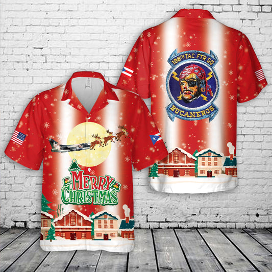 Puerto Rico Air National Guard A-7D Corsair II 198th Tactical Fighter Squadron Christmas Hawaiian Shirt