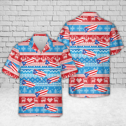 Puerto Rico Ugly Christmas Pattern Hawaiian Shirt