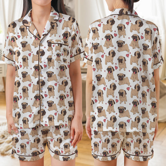Pug Cute AOP Satin Short-Sleeve Pajamas Set