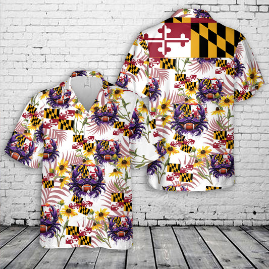 Purple Crab & Football Maryland Flag Hawaiian Shirt