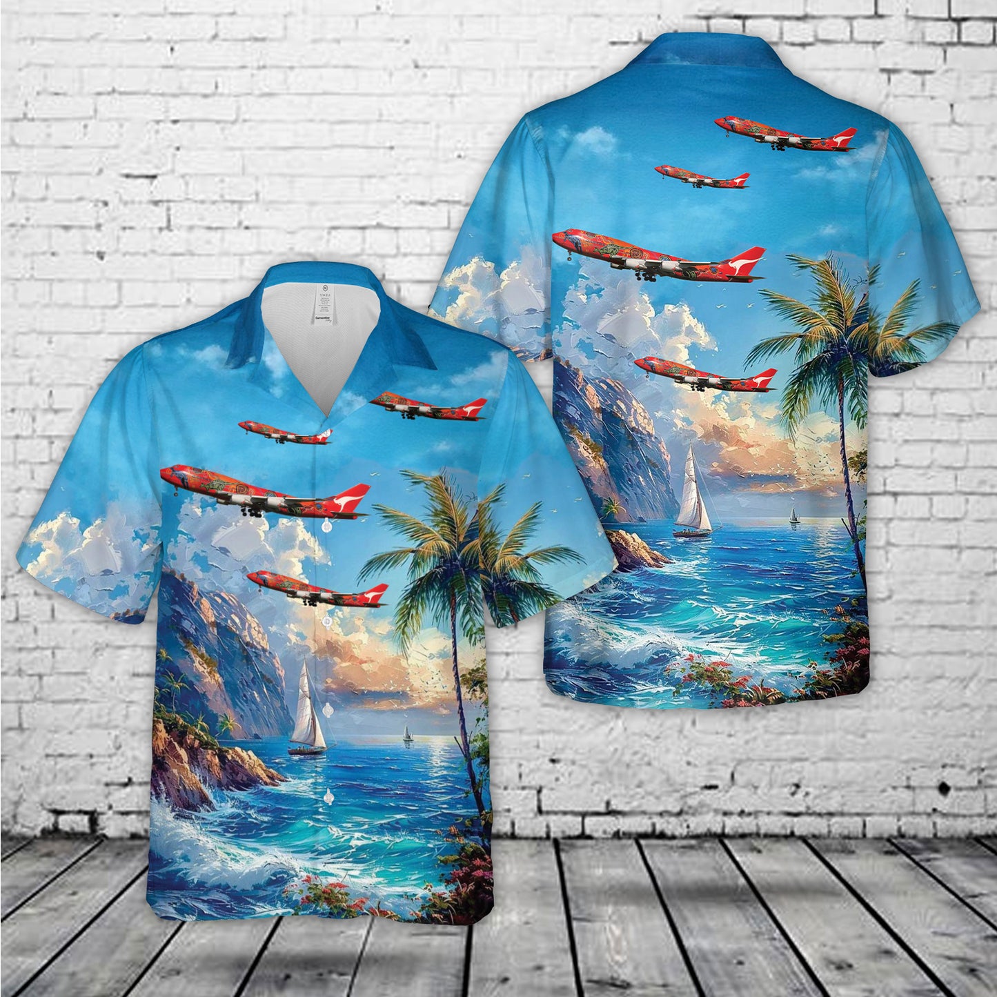 Qantas Airline Boeing 747-438ER Hawaiian Shirt