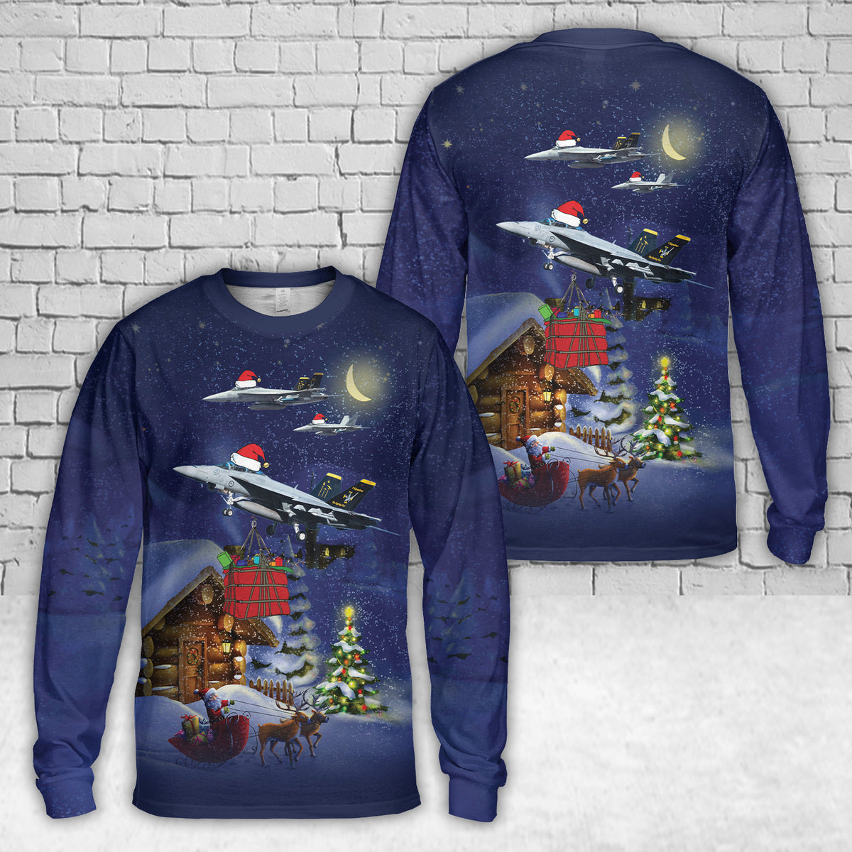 RAAF Boeing F/A-18F Super Hornet Christmas AOP Long Sleeve Shirt