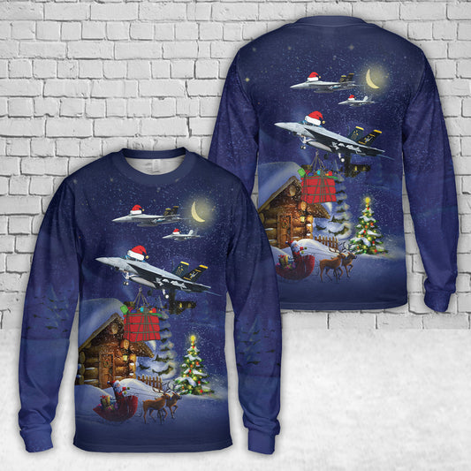 RAAF Boeing F/A-18F Super Hornet Christmas AOP Long Sleeve Shirt