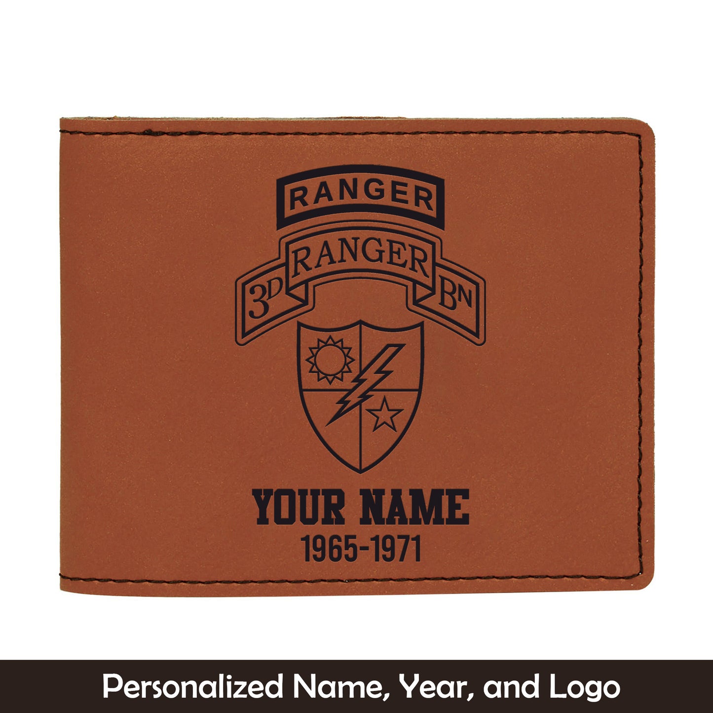 Custom Name And Year US Army 75th Ranger Regiment Airborne Ranger Battalion Insignia Leatherette Bifold Wallet (Made in US)