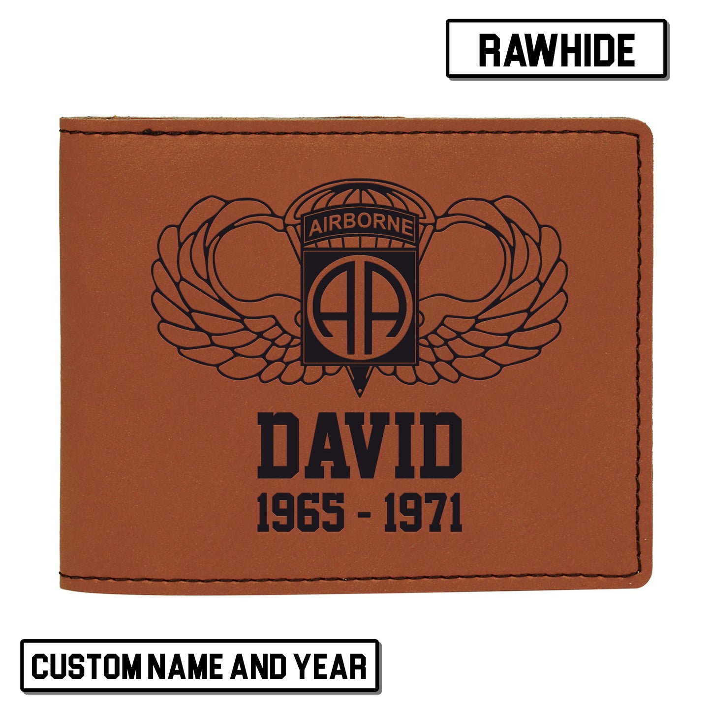 Custom Name And Year US Army 82nd Airborne Division Wings  Leatherette Bifold Wallet (Made in US)