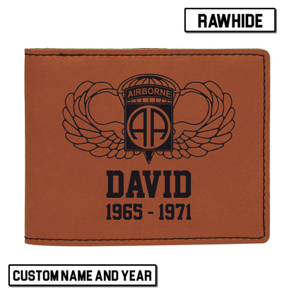 Custom Name And Year US Army 82nd Airborne Division Wings  Leatherette Bifold Wallet (Made in US)