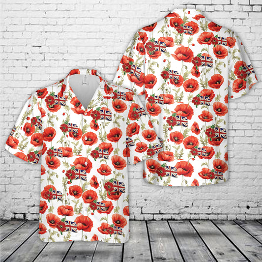 Red Poppy Union Jack Flag Badges Lest We Forget Remembrance Day Hawaiian Shirt