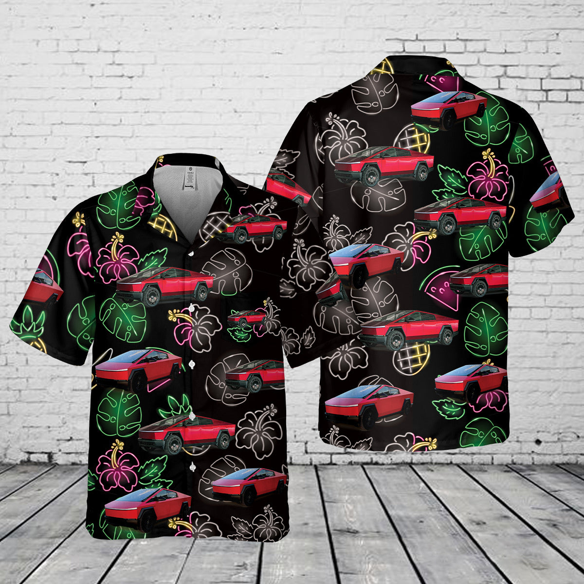 Red Tesla Cybertruck Pocket Hawaiian Shirt