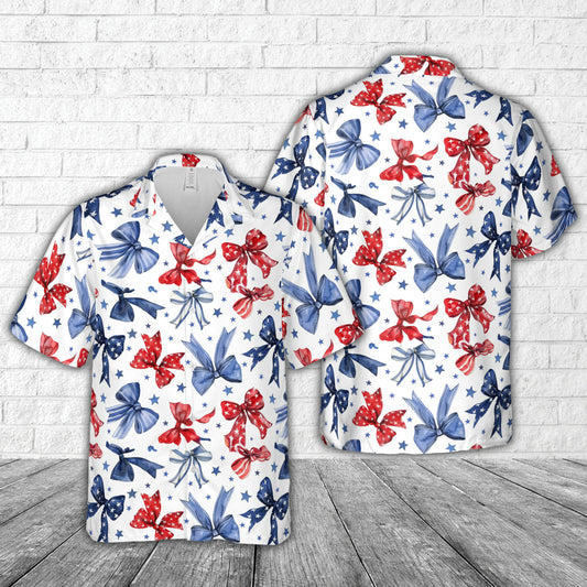Red White & Blue Bows 4th Of July Hawaiian Shirt