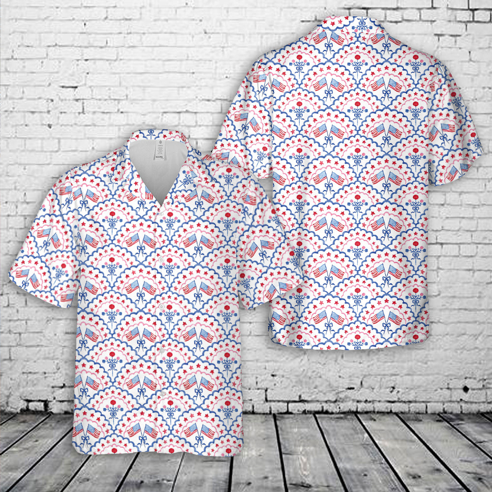 Red White and Blue Scalloped 4th Of July Patriotic Hawaiian Shirt