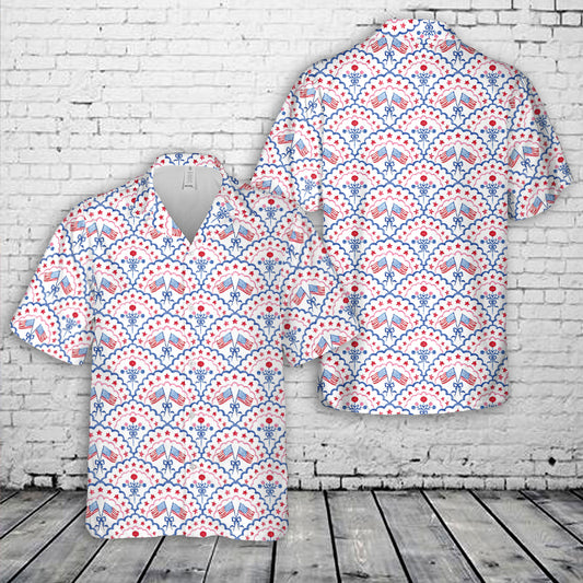 Red White and Blue Scalloped 4th Of July Patriotic Hawaiian Shirt
