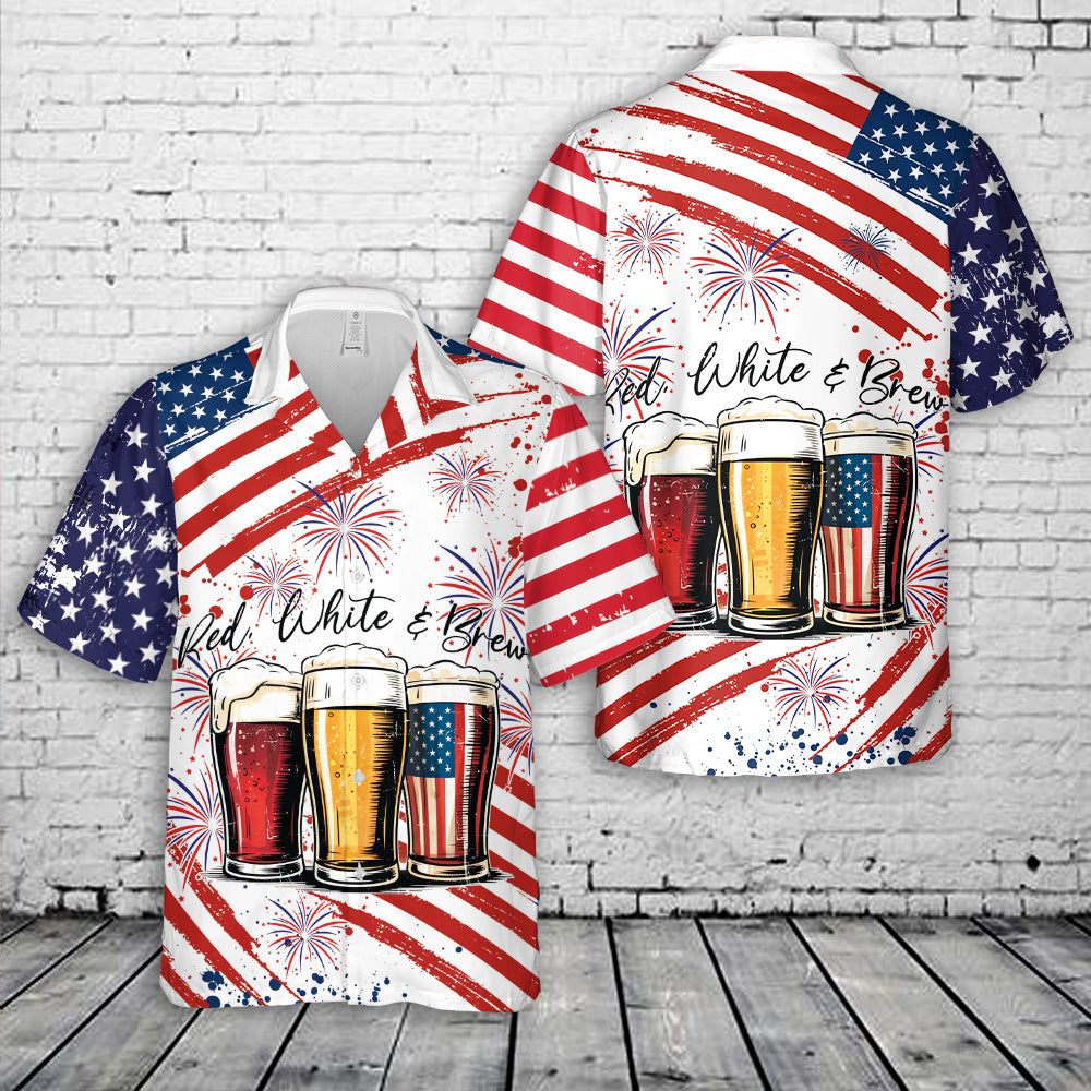 Red White and Brew, 4th Of July Hawaiian Shirt