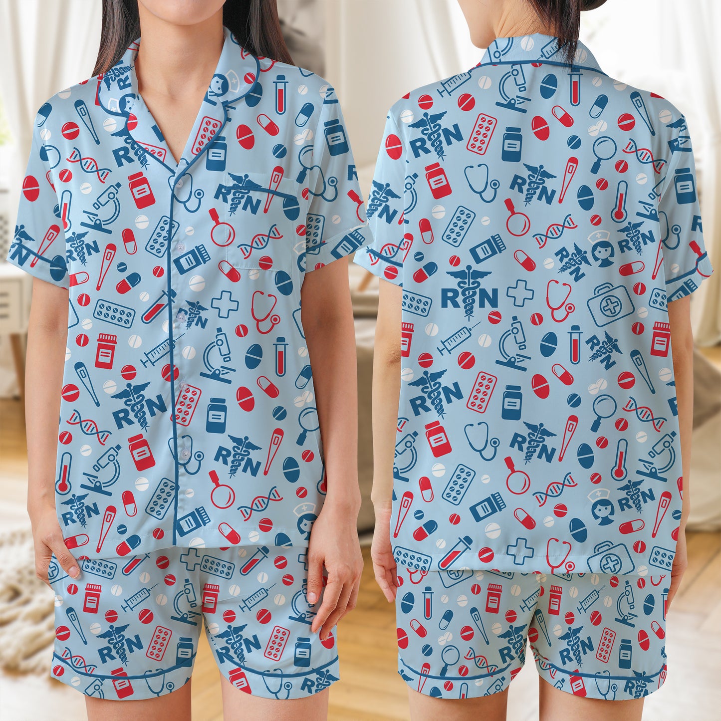 Registered nurse AOP Satin Short-Sleeve Pajamas Set