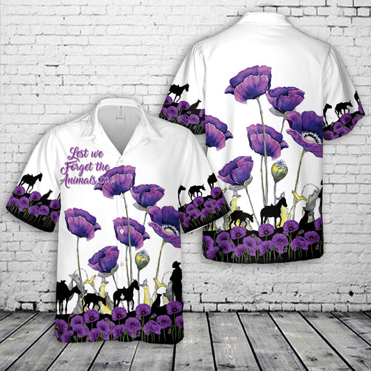 Remembrance Day Poppy Lest We Forget ANIMALS of THE WAR Hawaiian Shirt