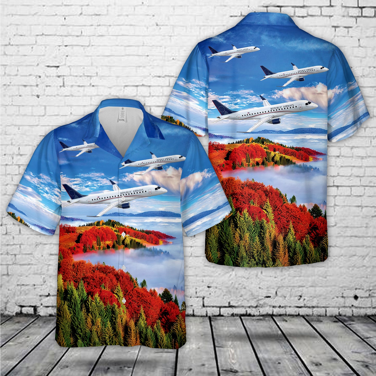 Republic Airways Embraer 175 Airplane Hawaiian Shirt