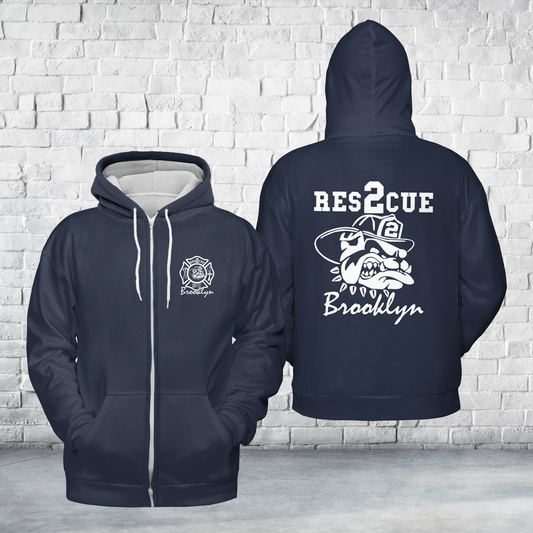 Rescue 2 With Fire Fighting Bulldog - Brooklyn New York Fire Department AOP Zip Hoodie (Lightweight)