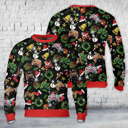 Retro Christmas Gaming Controller AOP Christmas Sweater