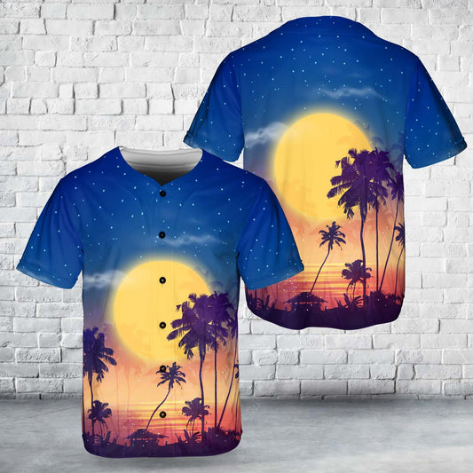 Retro Style full moon sky With Palm Silhouettes Baseball Jersey