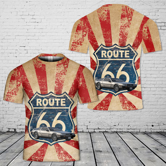 Route 66 With 1981 DeLorean DMC-12 T-Shirt 3D