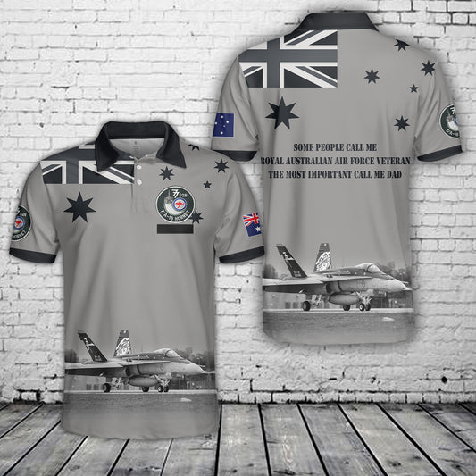 Custom Name Royal Australian Air Force FA-18A Hornet A21-39 No. 77 Squadron, Father's Day AOP Polo Shirt