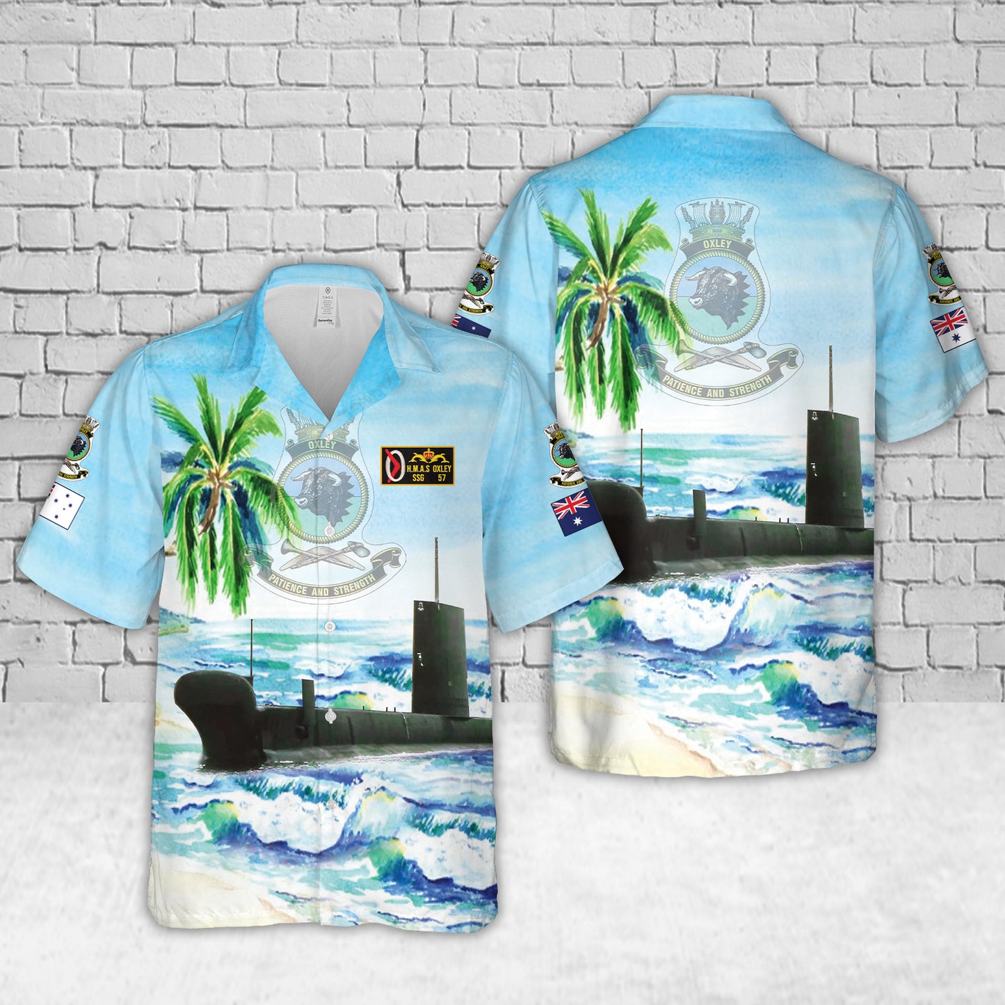Royal Australian Navy HMAS Oxley (S 57) Light Blue Hawaiian Shirt