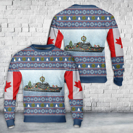 Royal Canadian Navy HMCS Saskatoon (MM 709) Christmas AOP Sweater